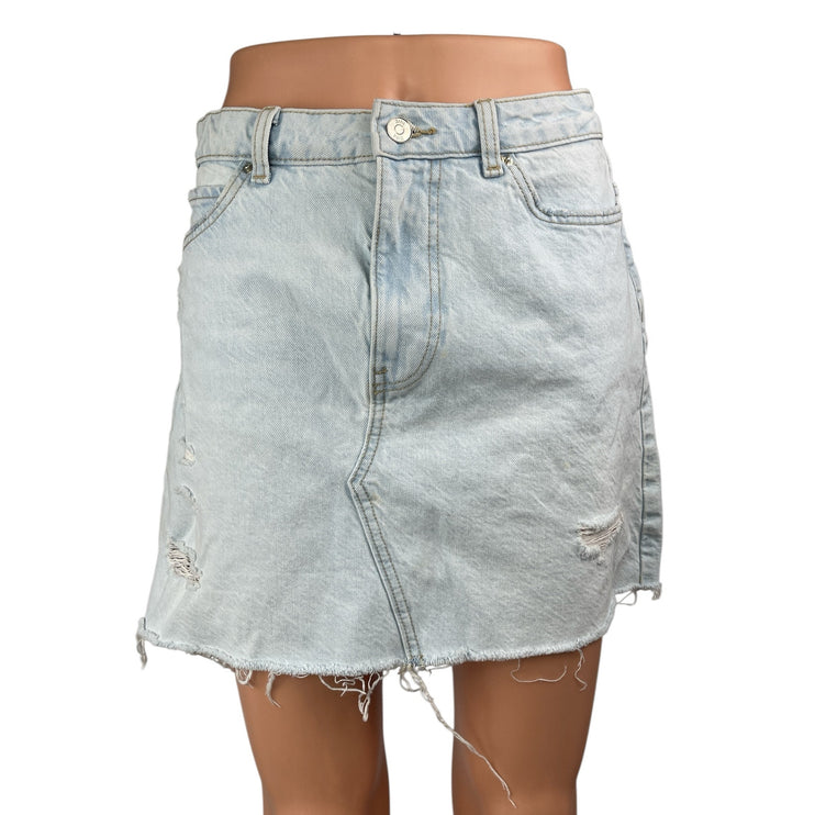 Zara Womens Blue Light Wash Distressed Frayed Raw Hem Mini Denim Jeans Skirt S