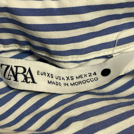 Zara Women's Blue Striped Asymmetrical Long Sleeve Button Down Shirt Top XS