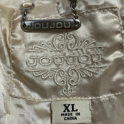 JouJou Women's White Long Sleeves Faux Fur Snap Button Fleece Coat Jacket Sz XL