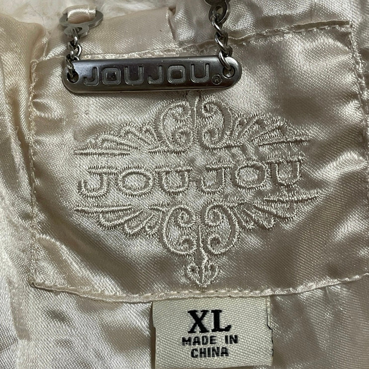 JouJou Women's White Long Sleeves Faux Fur Snap Button Fleece Coat Jacket Sz XL