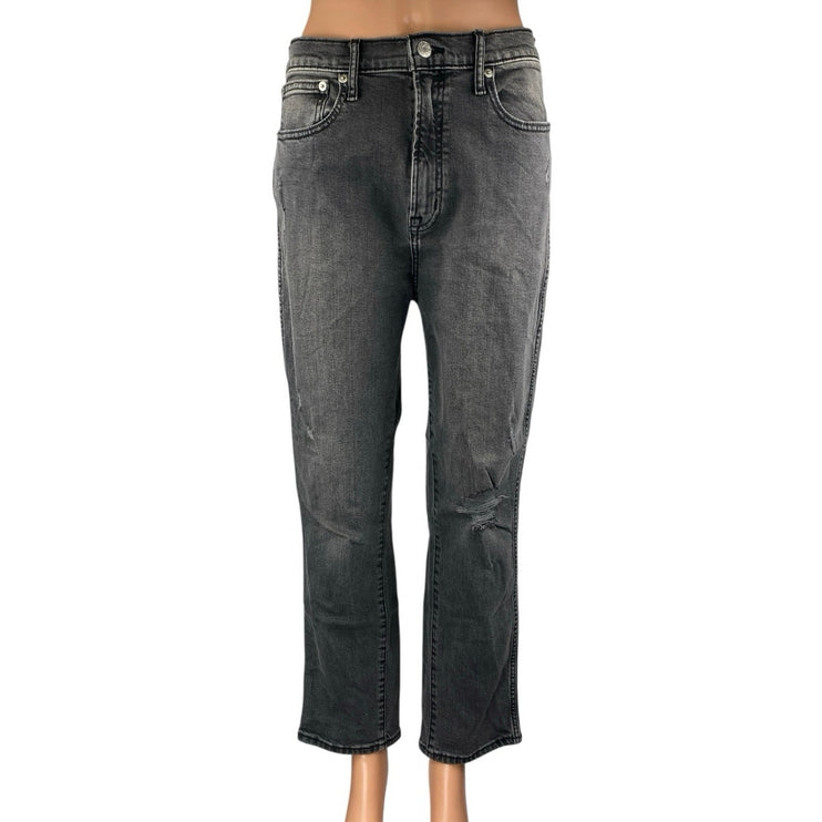Gap Vintage Silm Women's Black High Rise Distressed Straight Leg Denim Jeans 31