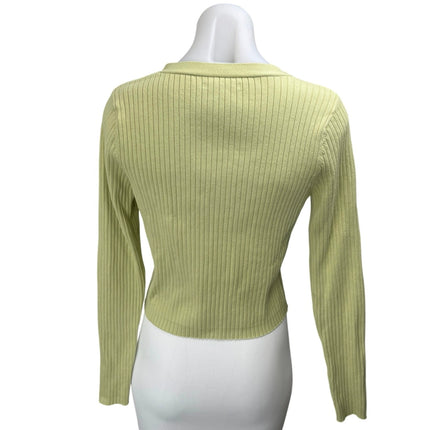 Reformation Green Rib Knit V-Neck Button Long Sleeve Crop Cardigan Sweater Top M