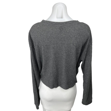 Wild Fable Gray Waffle Knit Pocket Long Sleeve Pullover Crop Sweater Top Size L