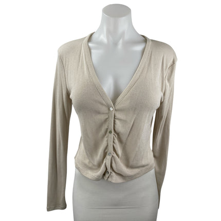 Zara Women's Beige Ribbed Knit V Neck Long Sleeve Button Up Cardigan Top Size S
