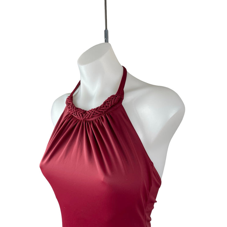 Amante Red Silk Satin Braided Halter Open Back One Piece Swimsuit Swimwear Sz L
