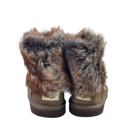 UGG Ellee Kids Brown Faux Fur Leather Buckel Strap Round Toe Ankle Boots Size 5