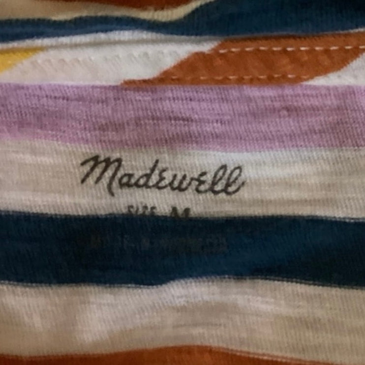 Madewell Multicolor Rainbow Striped Crew Neck Tie Front T Shirt Tee Top Size M