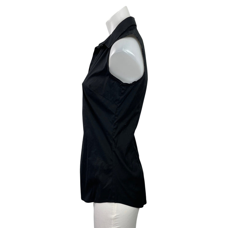Ann Taylor Womens Black Sleeveless Collared Button Down Shirt Blouse Top Size 2