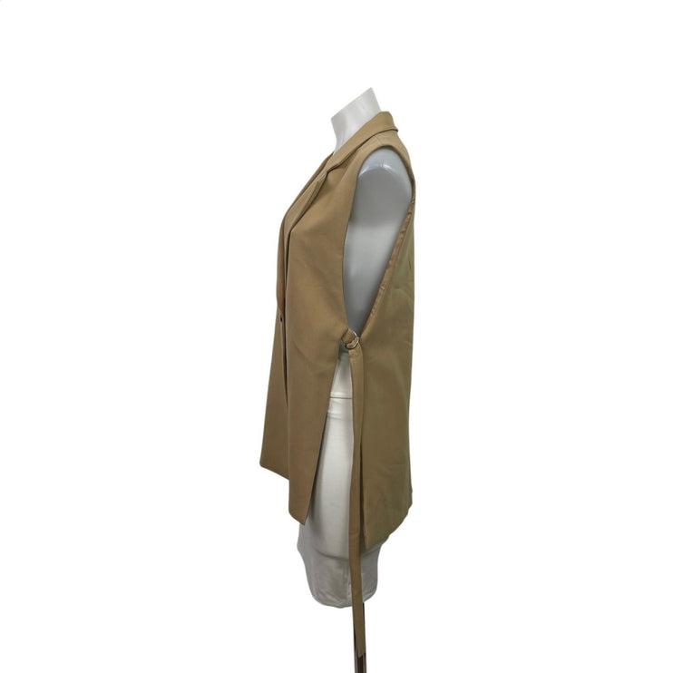 Zara Women's Tan Notch Lapel Sleeveless Side Tie Vest Blazer Coat Jacket Size XS