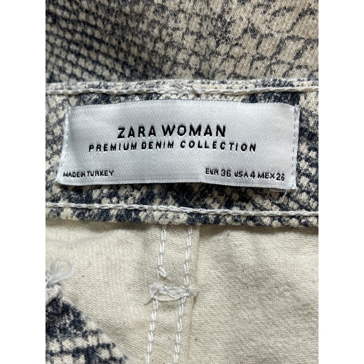 Zara Women's Gray Snakeskin Animal Print High Rise Straight Trousers Pants Sz 4
