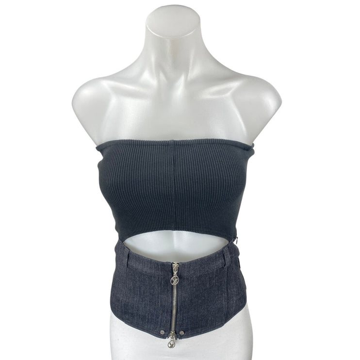 Yuse Black Ribbed Knit Sleeveless Strapless Cutout Tube Bandeau Blouse Top Sz M