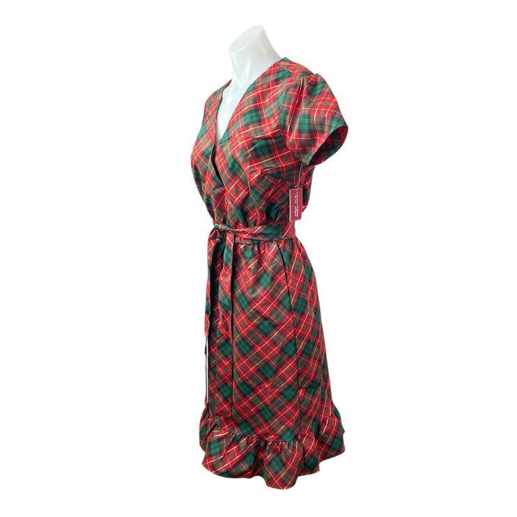New Gymboree Women's Red Plaid Short Sleeve Tie Waist A Line Midi Dress Size S