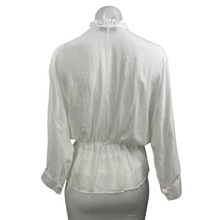 Zara Women's White Long Sleeve Ruffle V Neck Tie Peplum Wrap Blouse Top Size S