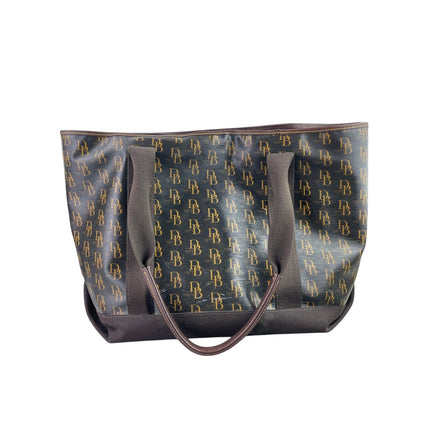 Dooney & Bourke Black Brown Monogram Coated Canvas Shoulder Tote Handbag OS