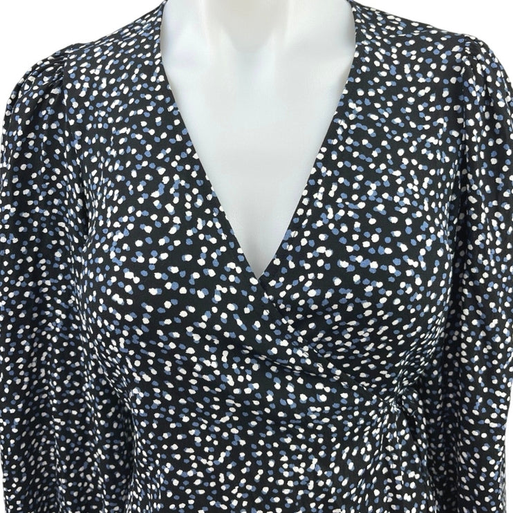 & Other Stories Black Speckled Print V Neck Long Sleeve Wrap Blouse Top Size 0