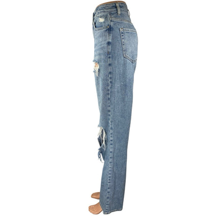 Pacsun 90's Boyfriend Blue Distressed High Waisted Straight Denim Jeans Pants 25