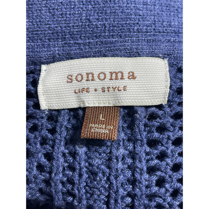 Sonoma Women's Navy Blue Cable Knit Short Sleeve Cardigan Sweater Top Size L
