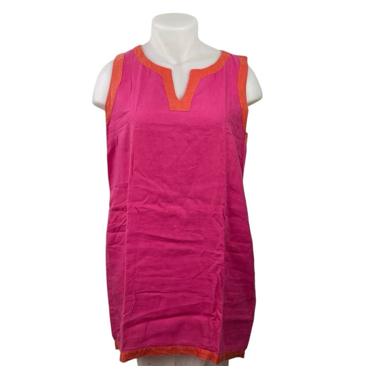 Sigrid Olsen 100% Linen Color Block Sleeveless V Neck Mini Tank Shift Dress XL