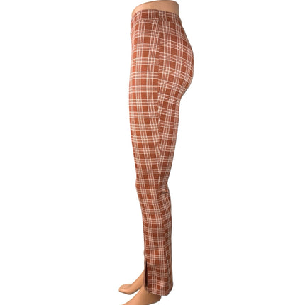 Urban Outfitters Urban Renewal Remnants Brown Plaid Front Slit Trouser Pants XS