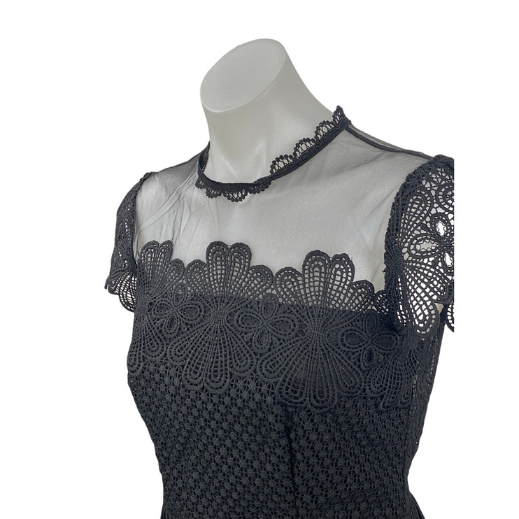Zara Black Floral Mesh Lace Pleated Fit & Flare A Line Evening Mini Dress Size S