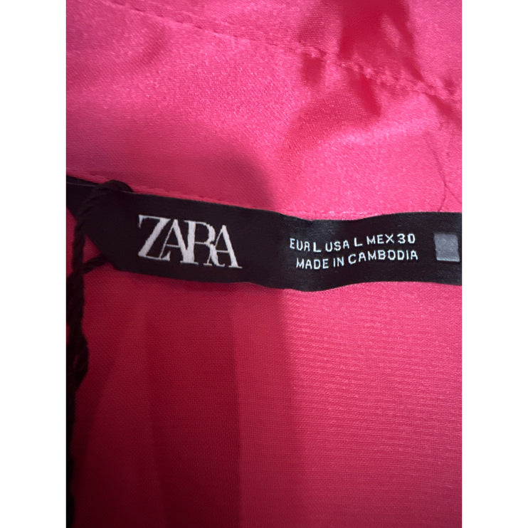 NEW Zara Women's Pink Silk Satin Long Sleeve Button Down Blouse Shirt Top Size L