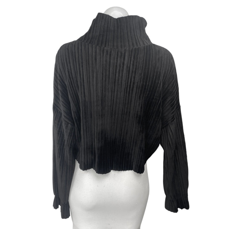Ontwelfth Women's Black Pleated Knit Long Sleeve Turtleneck Sweater Top Size S