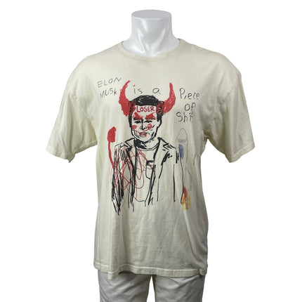 Teddy Fresh Men's Cream Elon Musk Graphic Print Crew Neck T Shirt Tee Top Size L