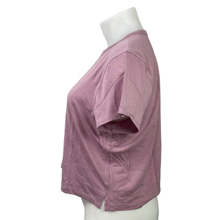 Lululemon Womens Pink Short Sleeves Relaxed Fit Crew Neck Crop Tee T-shirt Sz XL