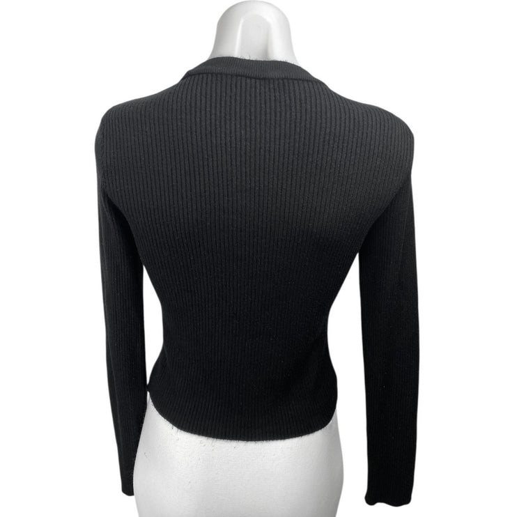 NA-KD Women's Black Rib Knit Long Sleeve Crew Neck Slim Fit Sweater Top Size S
