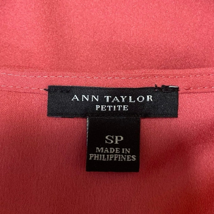 Ann Taylor Women's Red Short Sleeve Faux Wrap V-Neck Blouse Shirt Top Size S