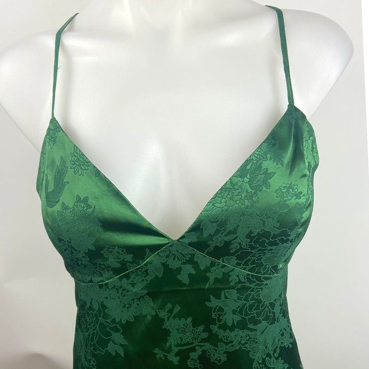 Shein Bae Green Crisscross Tie Back Split Hem Jacquard Mini Cami Slip Dress Sz 4