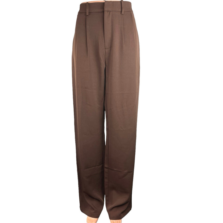 Peppermayo Brown High Rise Straight Pleated Career Business Ankle Dress Pants 8