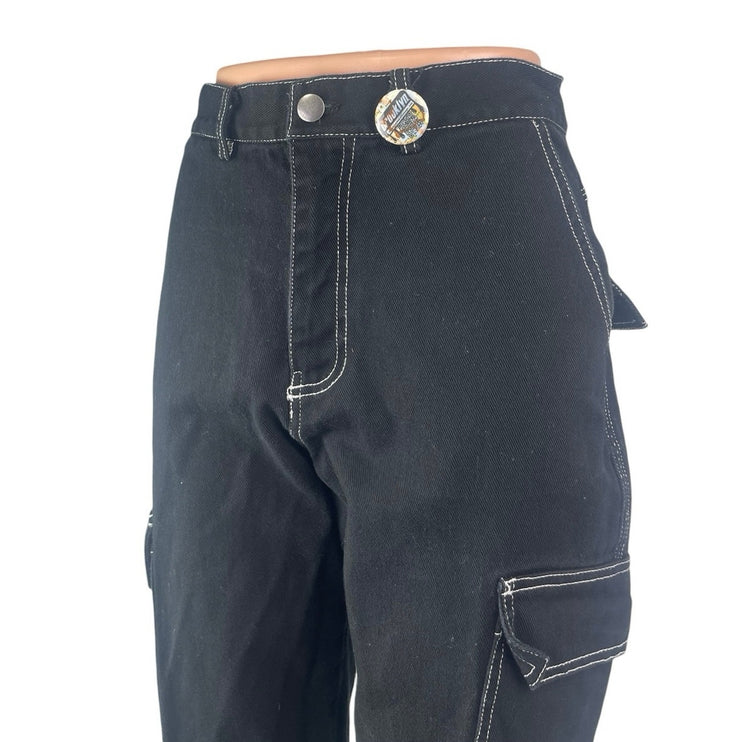 Forever 21 Women's Black High Rise Utility Straight Leg Cargo Denim Jeans Size S