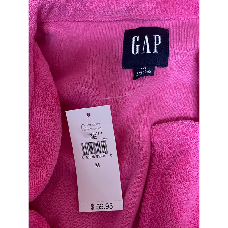 NEW Gap Women Pink Short Sleeve Towel Terry Pocket Button Down Shirt Top Size M
