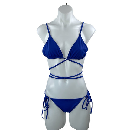 PALM Womens Blue Triangle Strappy Tie Two Piece Bikini Swimsuit Swimwear Size 2