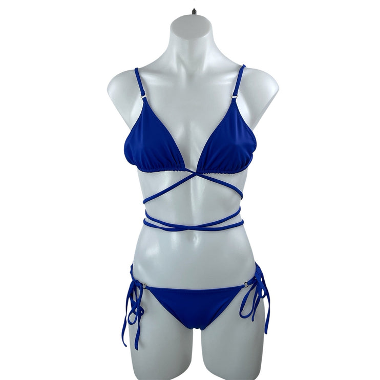 PALM Womens Blue Triangle Strappy Tie Two Piece Bikini Swimsuit Swimwear Size 2