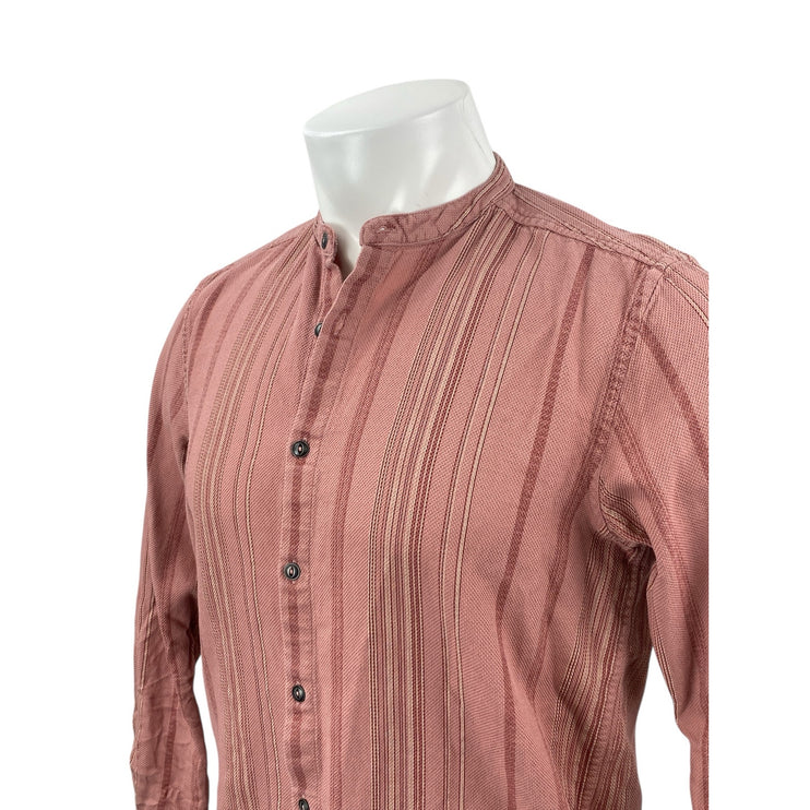 E.T.A Men's Pink Striped Collarless Long Sleeve Button Down Shirt Top Size M