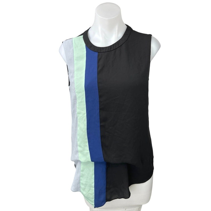 BCBGMaxazria Brea Multicolor Colorblock Sleeveless Asymmetric Blouse Tank Top S