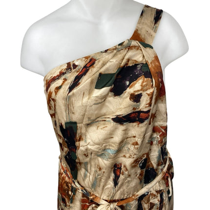 NEW Rebdolls Kiera Multicolor Satin Abstract One Shoulder Maxi Shift Dress 14/16