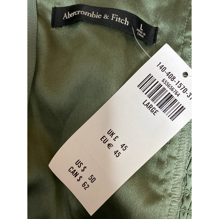 NEW Abercrombie & Fitch Green Silk Satin Pintucked Sleeveless V Neck Crop Top L
