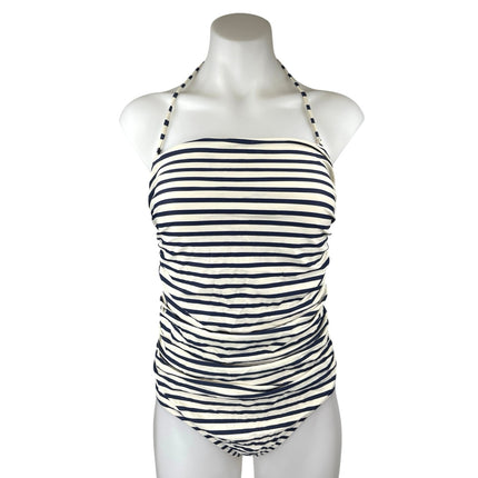 J.Crew White Black Striped Halter Ruched One Piece Tankini Bikini Swimsuit Sz 6