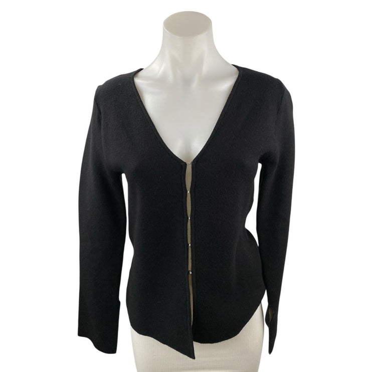 Zara Women's Black Deep V Neck Long Sleeve Fitted Knit Cardigan Sweater Top Sz M