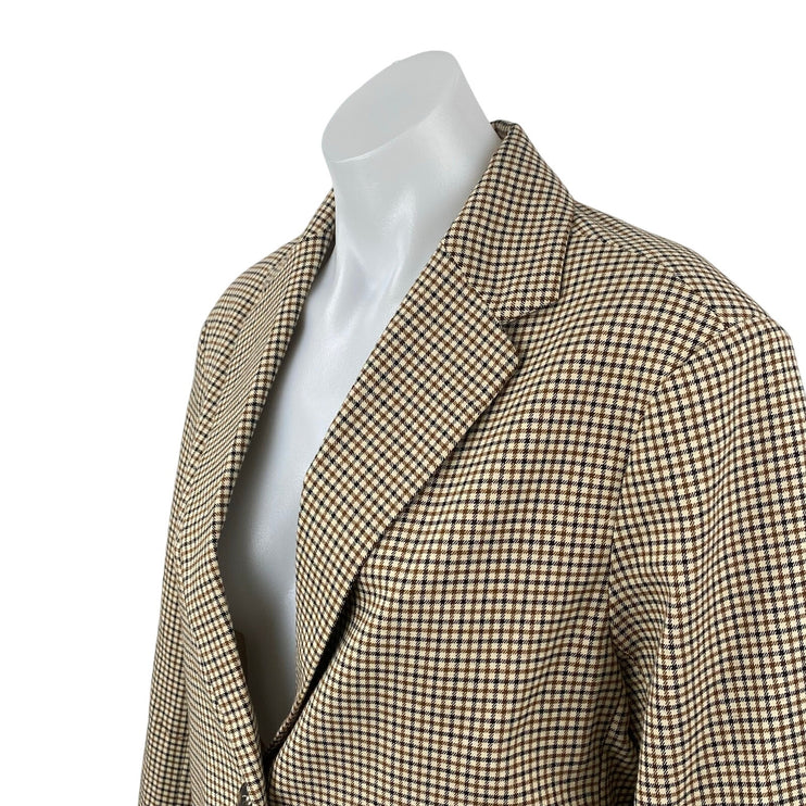 Oak + Fort Women's Plaid Check Notched Collar Long Sleeve Blazer Coat Jacket XS