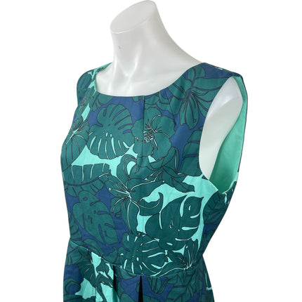 Pink Martini Women's Green Tropical Sleeveless Pleated Mini Flare A-Line Dress L
