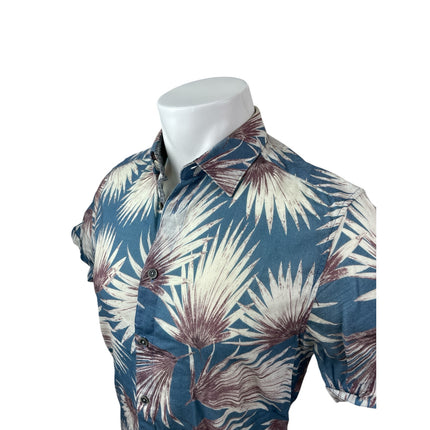 Ted Baker Men's Blue Leaf Hawaiian Short Sleeve Button Down Shirt Top Size M