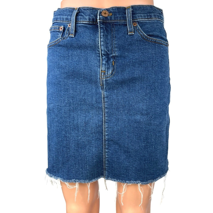 J.Crew Mercantile Women's Blue High Waist Raw Hem Mini Denim Jean Skirt Size 0