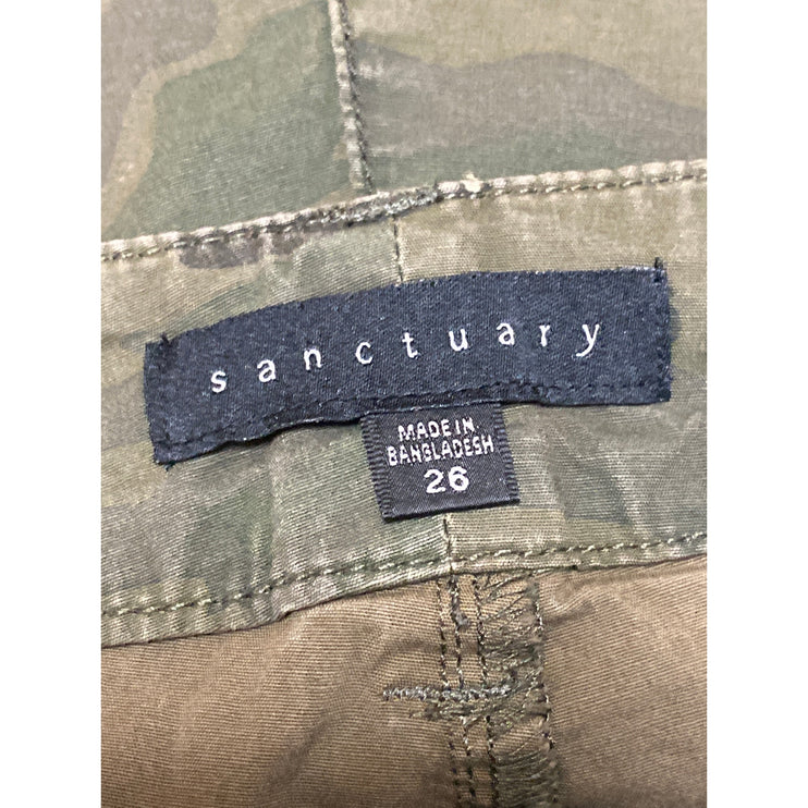 Sanctuary Women's Green Camo Army Mid Rise Tapered Cargo Denim Jeans Size 26