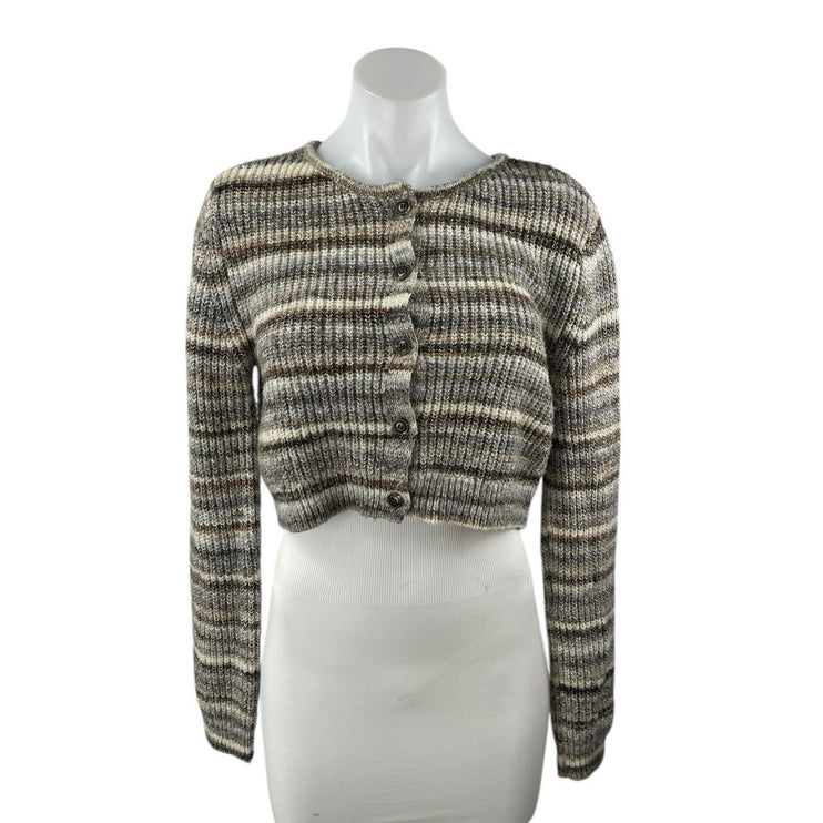 Garage Multicolor Striped Wool Button Long Sleeve Crop Cardigan Sweater Top M