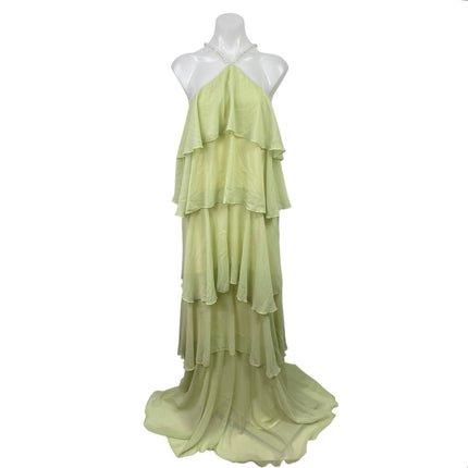 NEW Loveless Mother Of Pearl Yellow Halter Maxi Tiered Flared A-Line Dress  Sz L