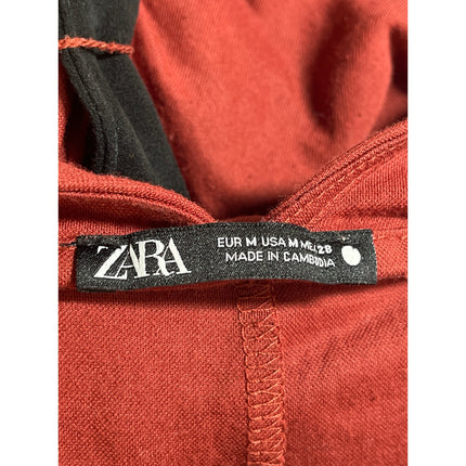 Zara Rust Orange Long Sleeve V Neck Belted Tie Waisted A Line Midi Dress Size M